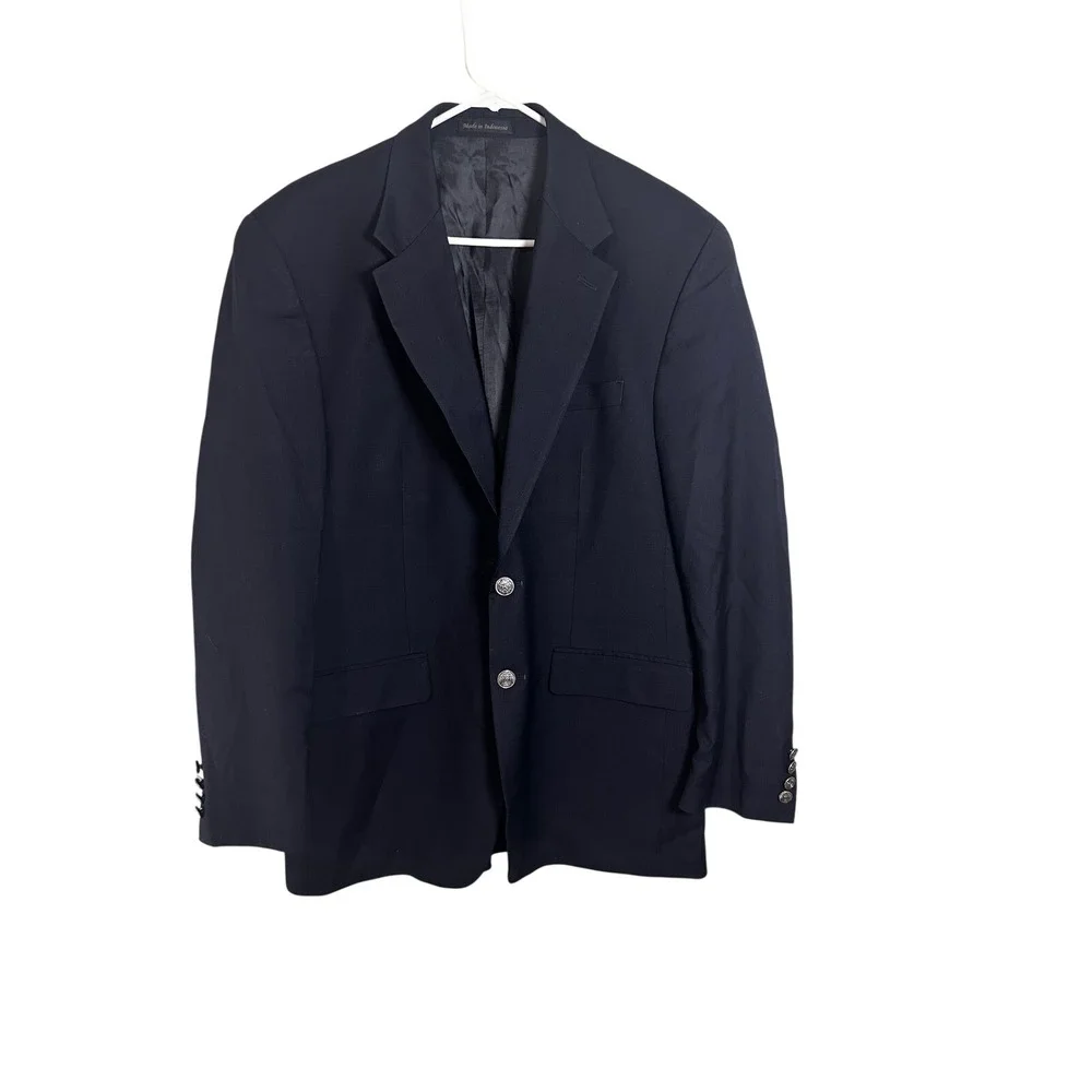 Michael Kors Mens Navy Blue 100% Wool Blazer Silver Crest Buttons 42R Sport Coat